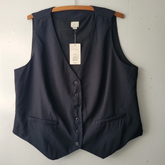 Vest Women's Black Button Front Sleeveless Size XXL Academia, Preppy, Hippie NWT - Picture 2 of 8